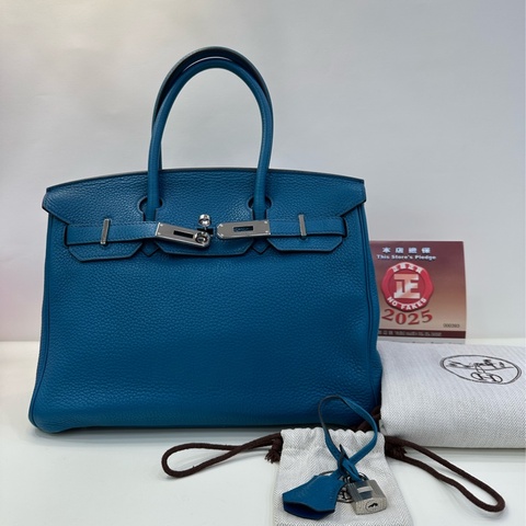 愛馬仕/Hermes Birkin30 淺藍色銀扣 框O刻 Togo皮