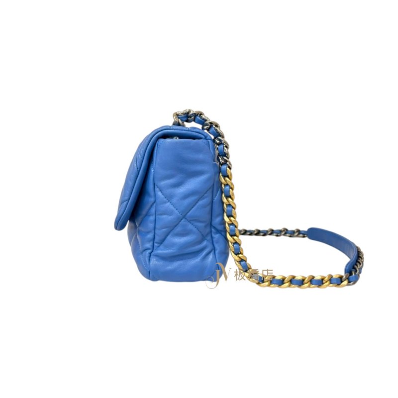 Chanel天空藍金釦19包30cm/AS1161-2