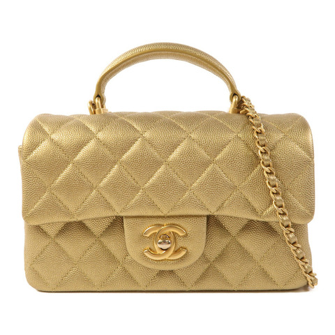 CHANEL 牛皮皮革Mini Flap Bag With Handle金扣手挽肩背兩用袋