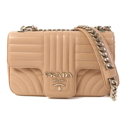 PRADA 牛皮皮革Chain Shoulder Bag銀扣鏈帶肩背袋