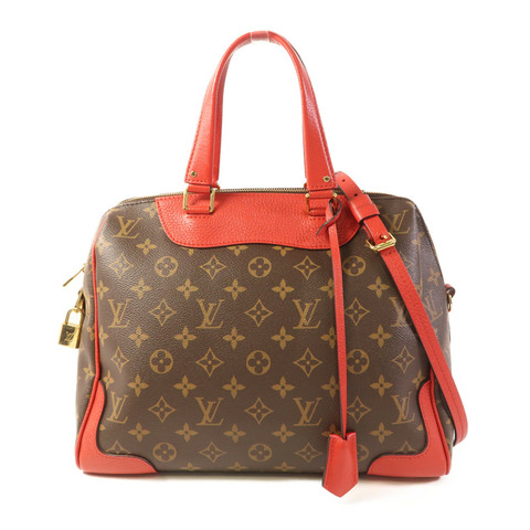 LOUIS VUITTON Monogram Retiro金扣手挽肩背兩用袋棕色/紅色