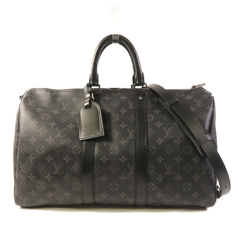 LOUIS VUITTON Monogram Eclipse Keepall 45 Bandouliere銀扣手挽肩背兩用袋