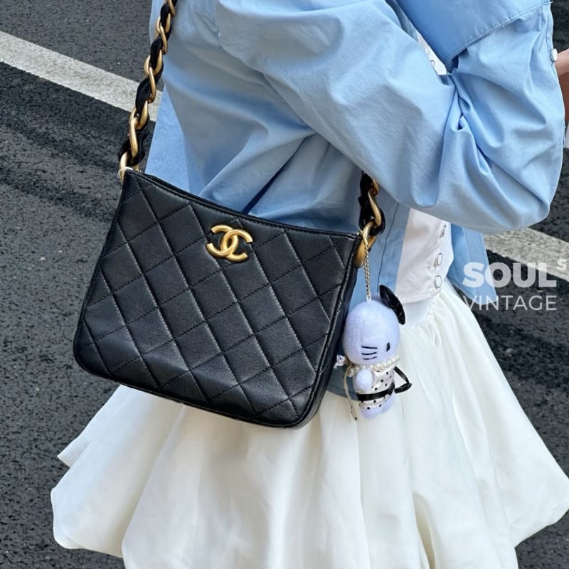 chanel 香奈兒 24s hobo 黑色 尺寸23*20 芯片款-0