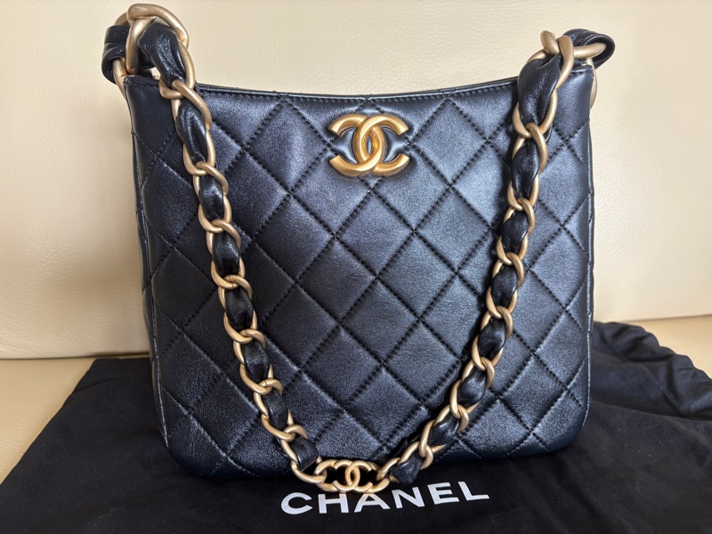 chanel 香奈兒 24s hobo 黑色 尺寸23*20 芯片款-6