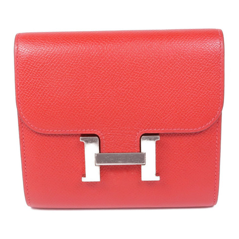HERMES Epsom皮革Constance Wallet銀扣錢包Rouge