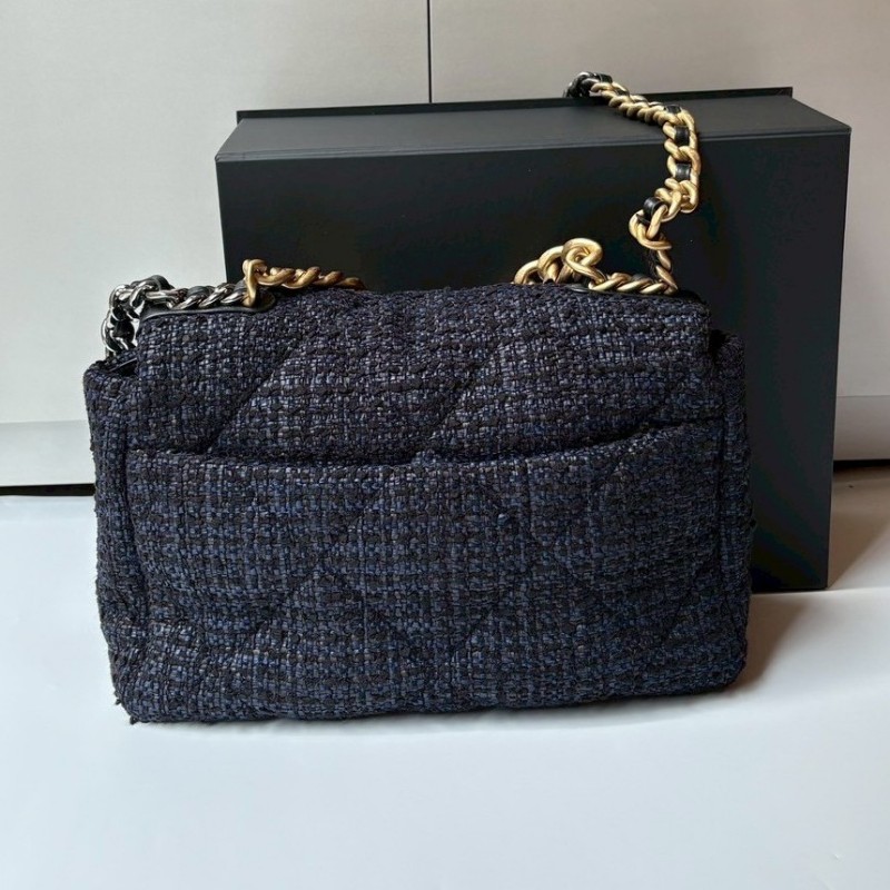 Chanel 鍊帶深藍黑軟呢布19包 30-1