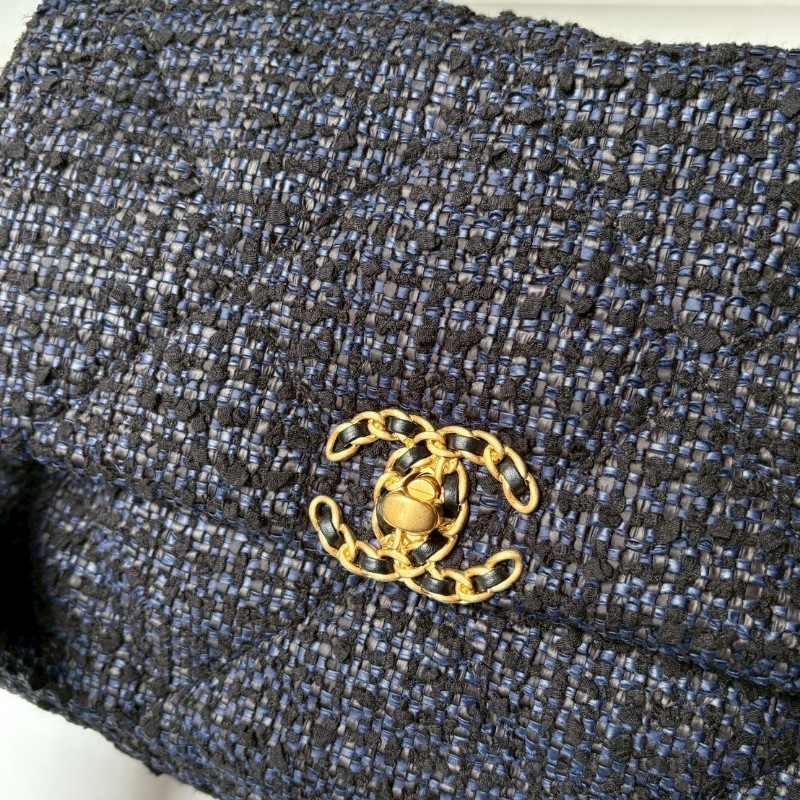 Chanel 鍊帶深藍黑軟呢布19包 30-4