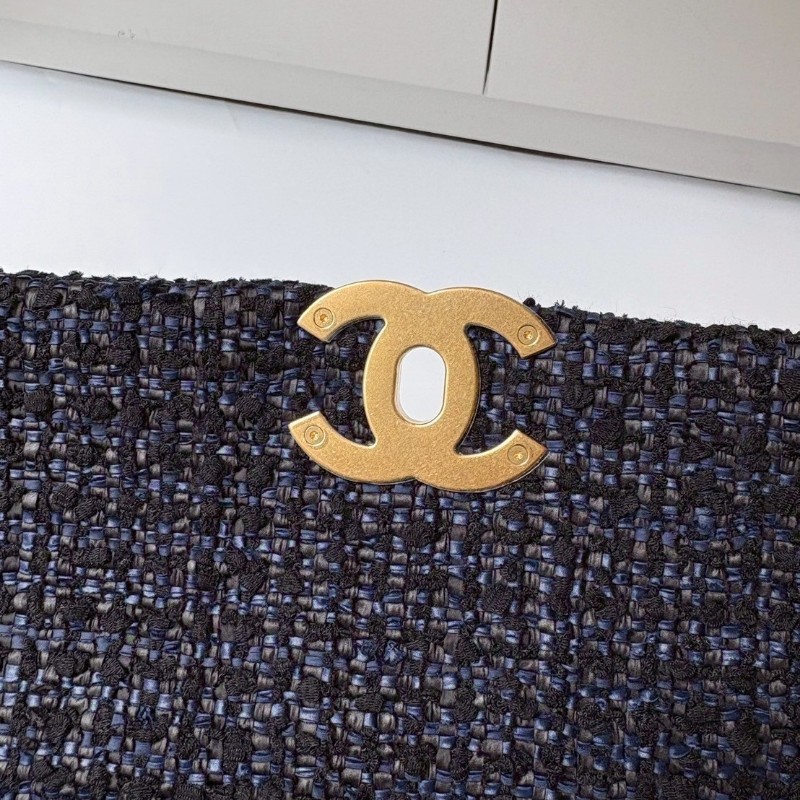 Chanel 鍊帶深藍黑軟呢布19包 30-20