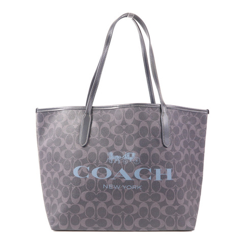 COACH 塗層帆布Tote Bag銀扣肩背袋