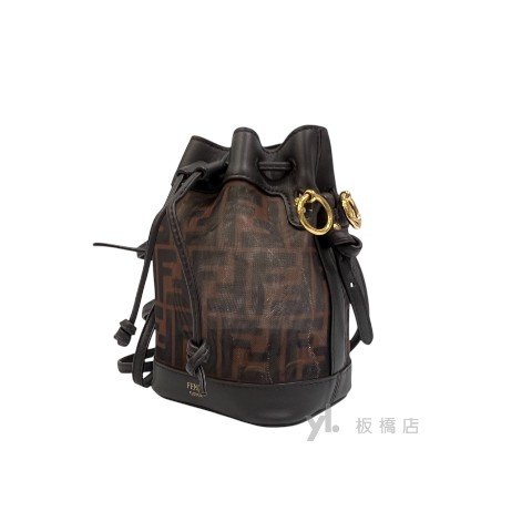 FENDI Mon Tresor棕色FF網布迷你水桶包-3