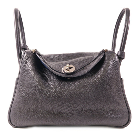 HERMES Clemence皮革Lindy 26銀扣手挽肩背兩用袋Bleu Nuit