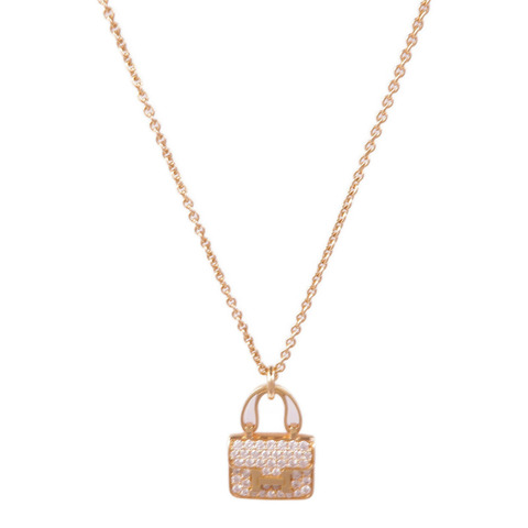 HERMES 18K玫瑰金Amulettes Constance Pendant鑽石項鍊