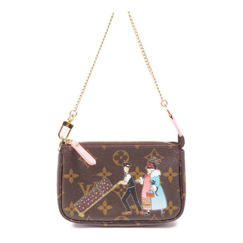 LOUIS VUITTON 塗層帆布Pochette Accessiores Pouch金扣鏈帶手拿包