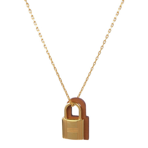 HERMES Swift皮革O'Kelly金扣項鍊Gold