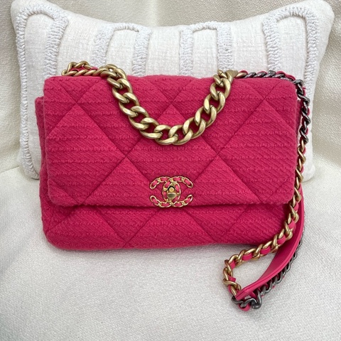 Chanel 19Bag 毛呢玫紅色