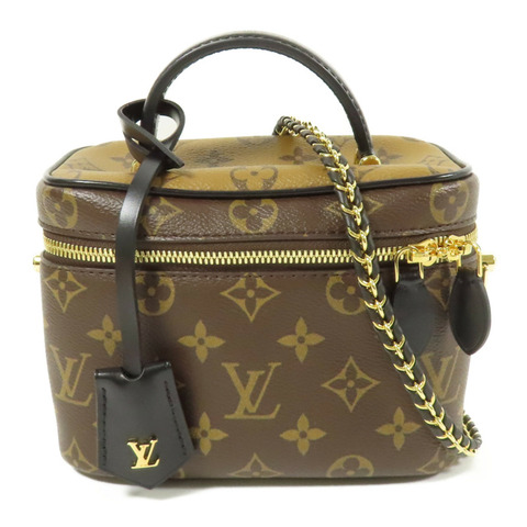 LOUIS VUITTON Monogram Reverse Vanity PM金扣手挽肩背兩用袋棕色