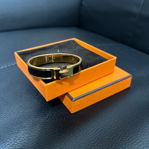 愛馬仕 Hermes 金屬 Clic H Bracele 金扣/黑色手環