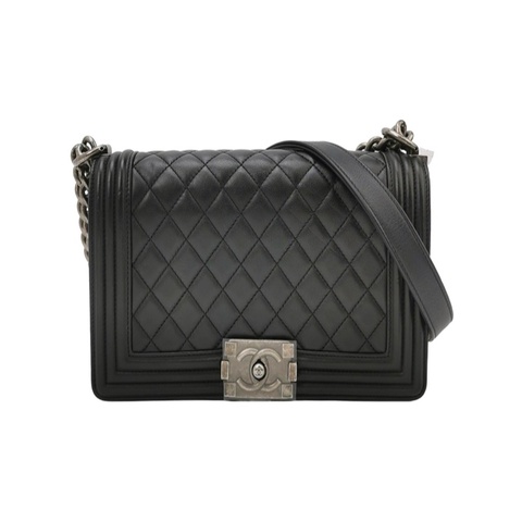 Chanel 黑霧銀 牛皮 25公分 leboy中號 二手商品