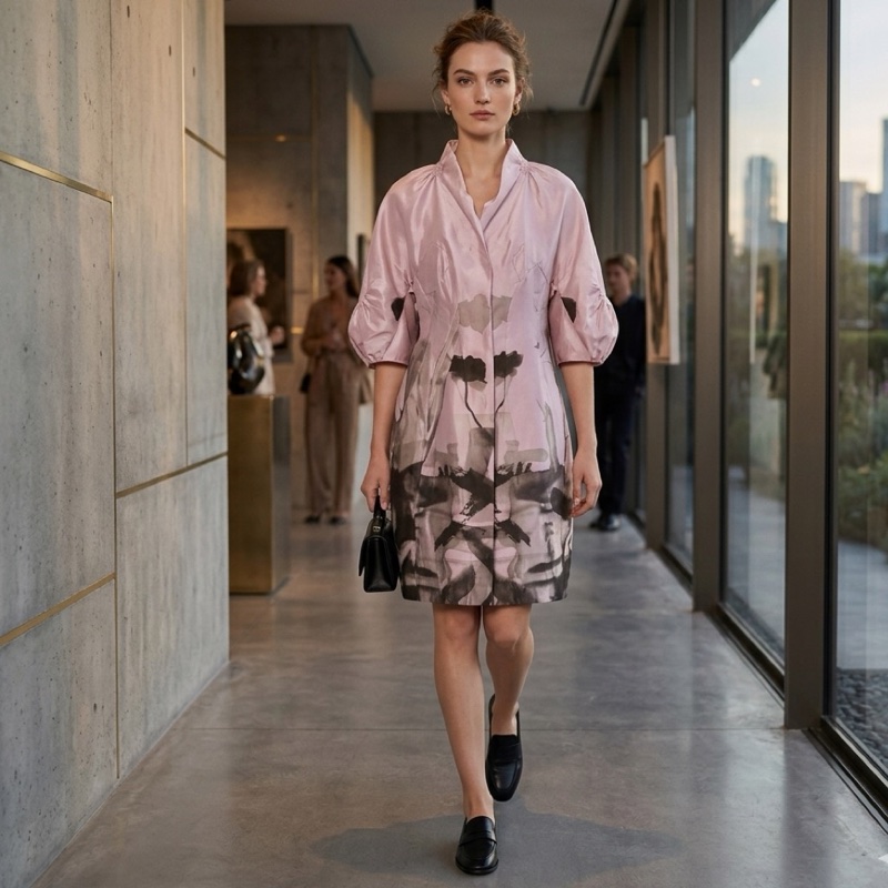 全新Shiatzy Chen夏姿正品綢緞質感粉紫色7-8分袖外套洋裝 40號 原價39800-0