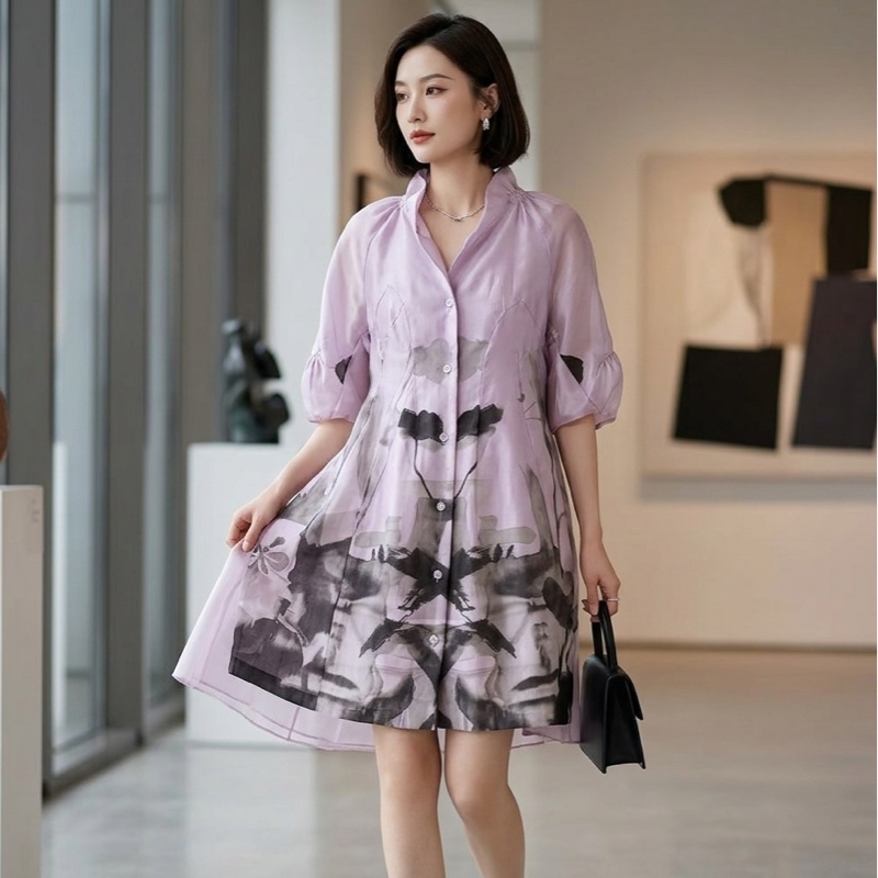 全新Shiatzy Chen夏姿正品綢緞質感粉紫色7-8分袖外套洋裝 40號 原價39800-2