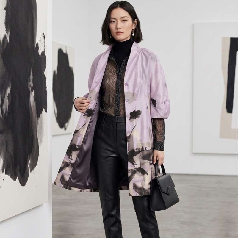 全新Shiatzy Chen夏姿正品綢緞質感粉紫色7-8分袖外套洋裝 40號 原價39800-5