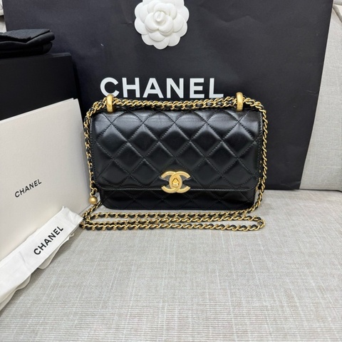 香奈兒 CHANEL 高級手工坊系列CF雙金珠22光面牛皮 黑色 金釦