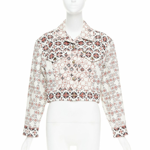 LOUIS VUITTON 2023 Vintage Monogram cream red floral denim crop jacket FR34 XS