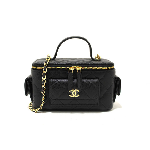 NEW Chanel Black Caviar Quilted Polly Pocket East West Top Vanity With Chain Bag