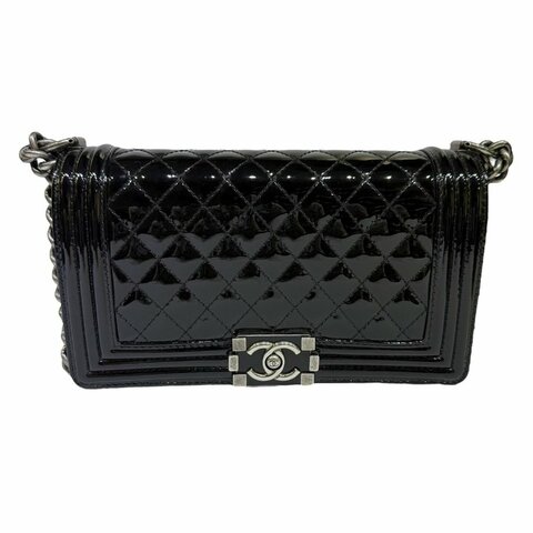 【美收精品】CHANEL 黑色漆皮LEBOY25肩背包 3-177