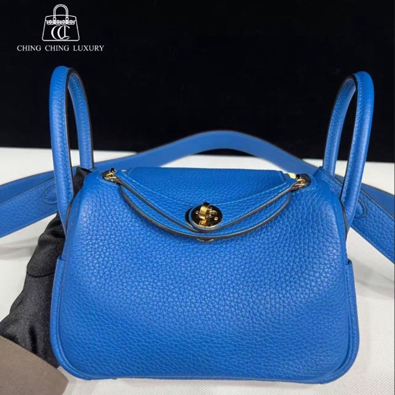 Hermes🌈Mini Lindy一代 💙希臘藍色金扣💙98.5新🌟TC皮🌟-0