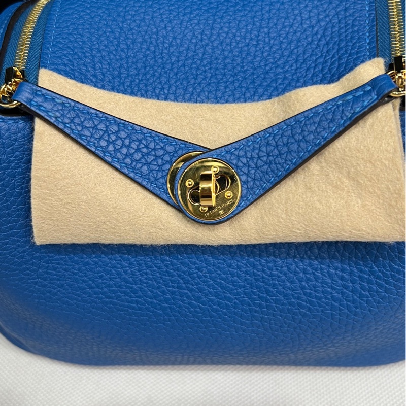 Hermes🌈Mini Lindy一代 💙希臘藍色金扣💙98.5新🌟TC皮🌟-3
