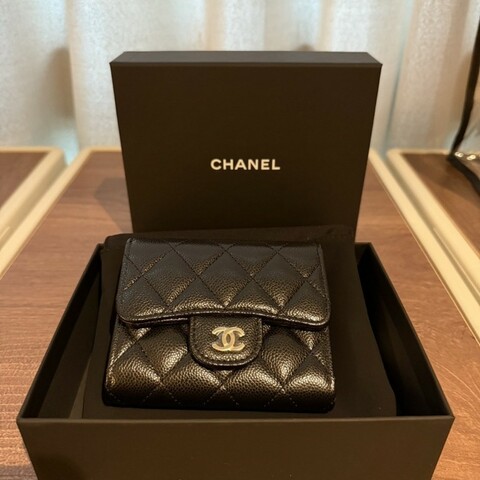 chanel coco短夾 淡金扣荔枝牛皮