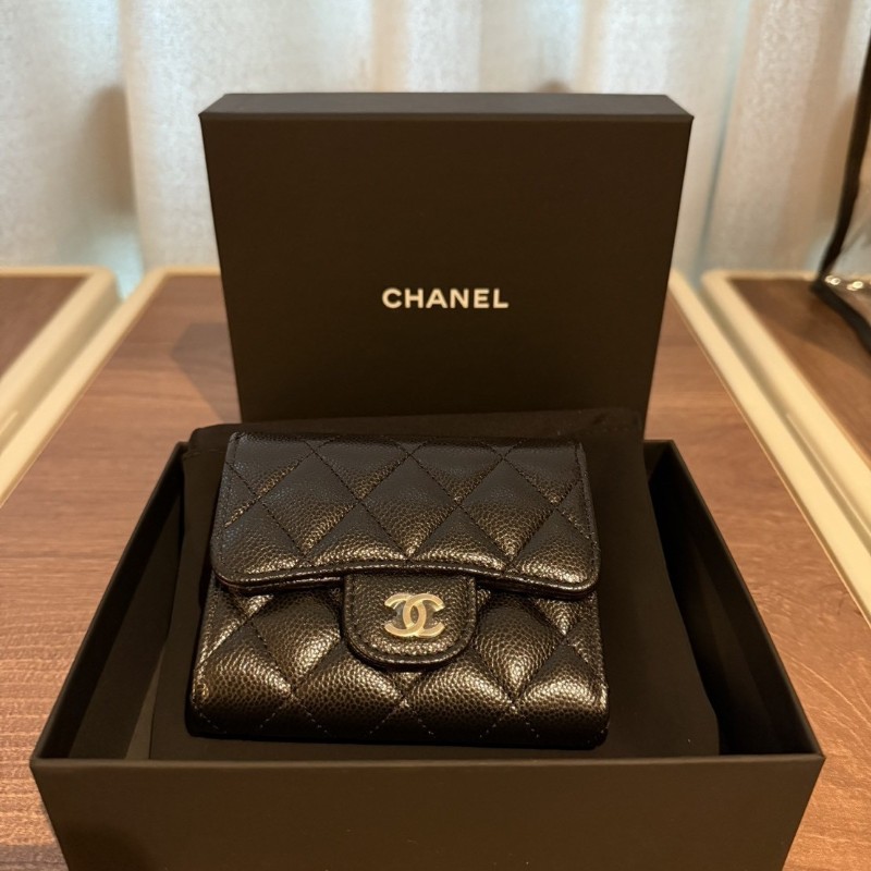 chanel coco短夾 淡金扣荔枝牛皮-0