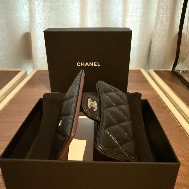 chanel coco短夾 淡金扣荔枝牛皮-1