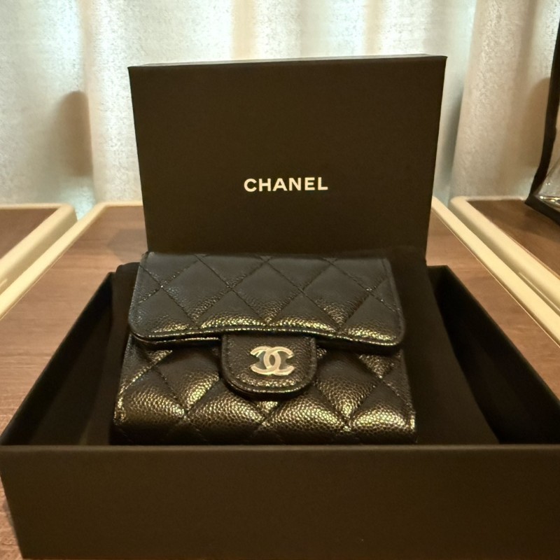 chanel coco短夾 淡金扣荔枝牛皮-6