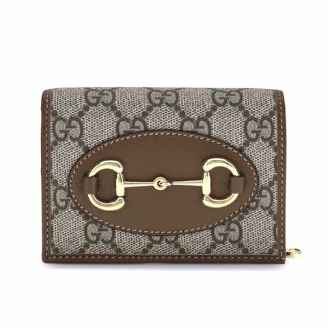 【GUCCI 古馳】Horsebit 1955 馬銜扣 皮革 皮夾 零錢包 短夾 卡夾 米色 烏木色 726846