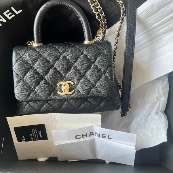 Chanel mini/ coco handle/black caviar膠膜未撕全配-13