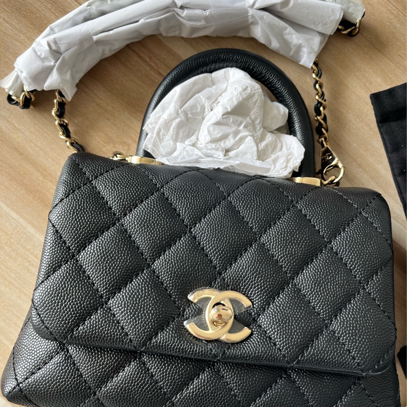 Chanel mini/ coco handle/black caviar膠膜未撕全配-5