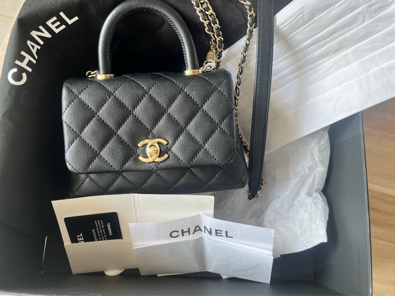 Chanel mini/ coco handle/black caviar膠膜未撕全配-1