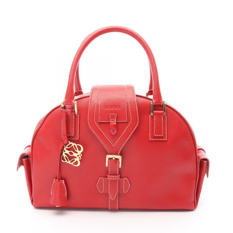 LOEWE Traveler Bowling 手提包 皮革 紅 二手 女士