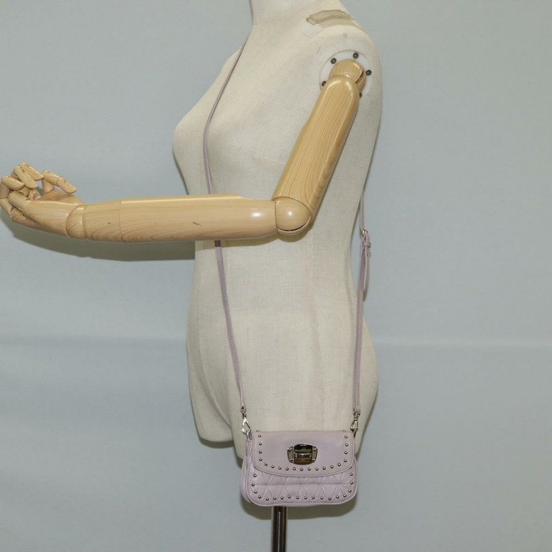 【日本直送】Miu Miu 鉚釘鏈單肩包 皮革 粉紅色 銀色 正品 130159V-23