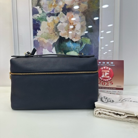 Loro piana諾悠翩雅 ExtraPocket 深藍色 銀色雙拉鏈 底邊长27