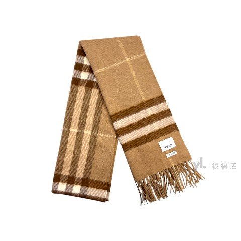 BURBERRY  喀什米爾山羊絨棕色格紋圍巾-0