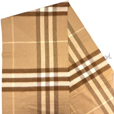 BURBERRY  喀什米爾山羊絨棕色格紋圍巾-1