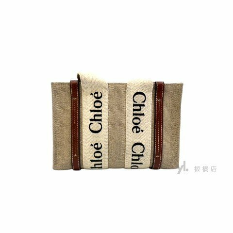 CHLOE包包 WOODY迷你帆布拼棕色牛皮斜背包