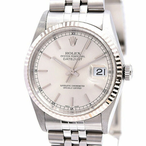 勞力士手錶男式 Datejust 自動 Y 系列銀色錶盤 SS x WG ROLEX 16234