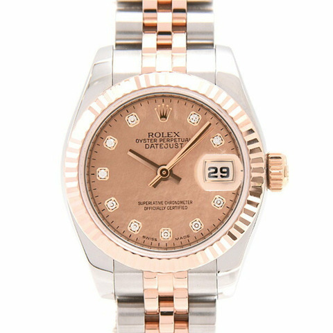 勞力士手錶女款 Datejust 10P 鑽石 D 系列自動金粉貝殼錶盤 SS x PG ROLEX 179171NG
