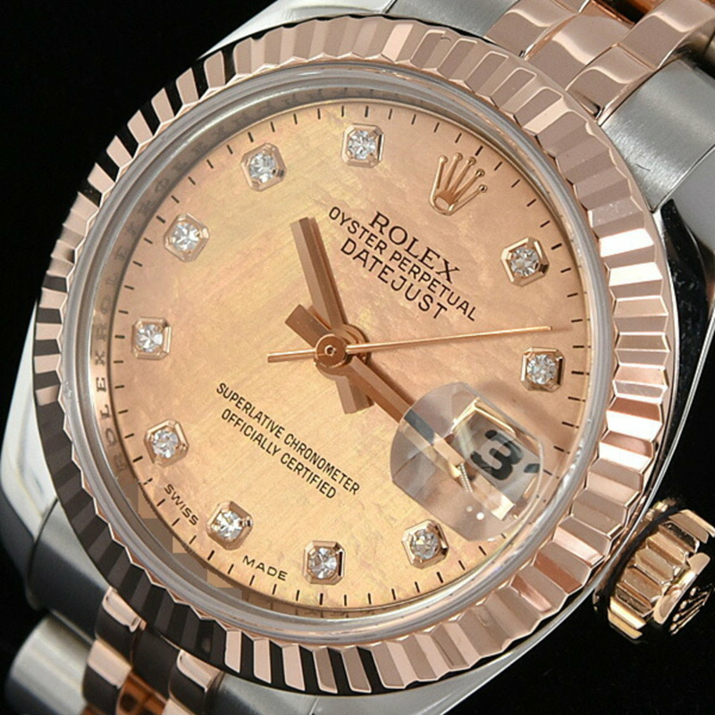 勞力士手錶女款 Datejust 10P 鑽石 D 系列自動金粉貝殼錶盤 SS x PG ROLEX 179171NG-9