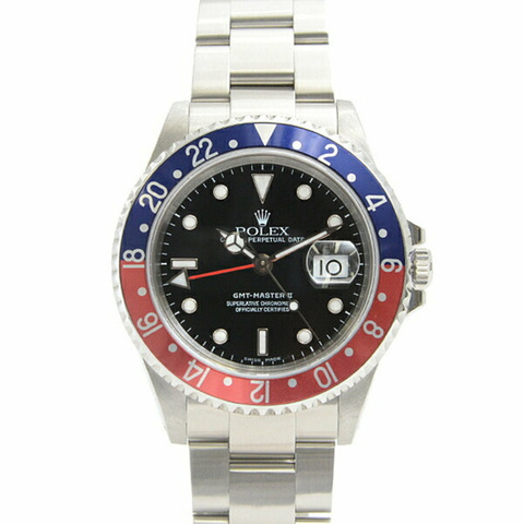 勞力士男錶 GMT Master II 百事可樂黑色錶盤自動藍色和紅色錶圈 Y 系列不銹鋼 ROLEX 16710 SS