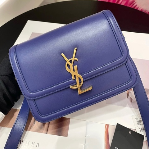 SAINT LAURENT聖羅蘭 金標Logo 皮革 單肩斜挎包 小號 女款 寶石藍